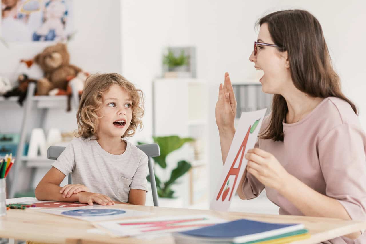 a child receiving speech therapy
